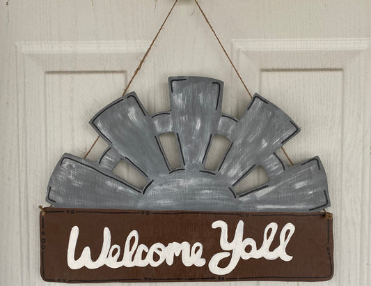 Welcome Ya'll Half Windmill Door Hanger
